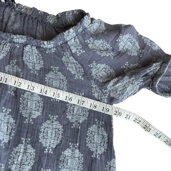 Wonderly Womens Blue‎ Medallion Cotton Gauze Peasant Mini Dress M Puff Sleeve - Image 5