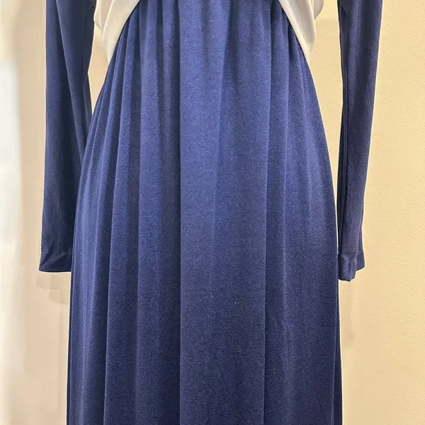VTG‎ 70s Blue Bucolic Maxi Dress Bow Accent Boho Hippie Victorian Edwardian XS - Image 7