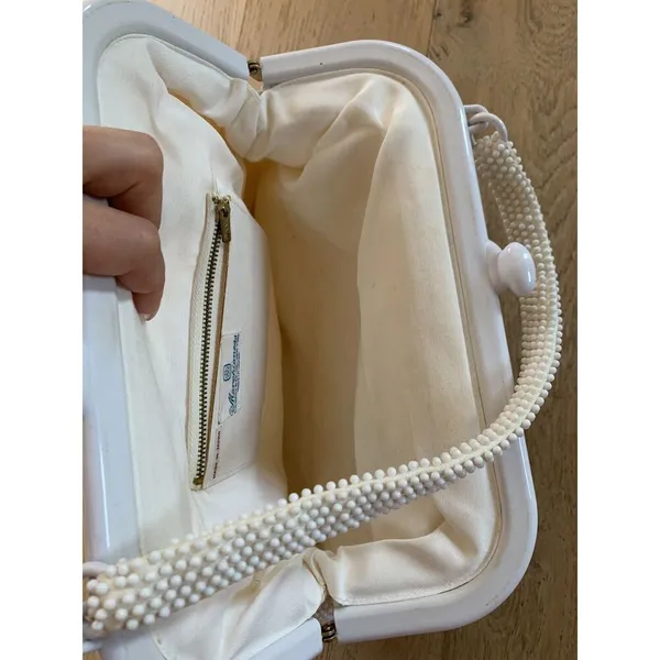 vintage marchioness fully beaded elbow handbag cream ivory Pearl wrist champagne - Image 5