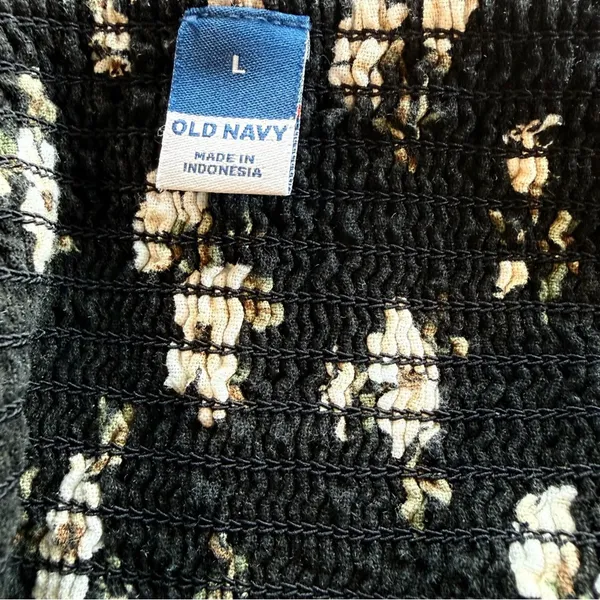 Old Navy Black Floral Smocked Square Neck Mini Dress Large - Image 4