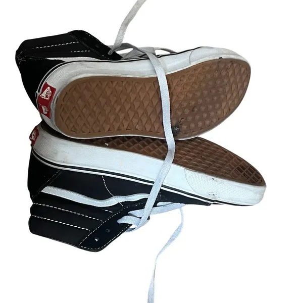 Vans Sk8-Hi High Top Skate Shoes Black White Lace Up Side Stripe Waffle - Image 8