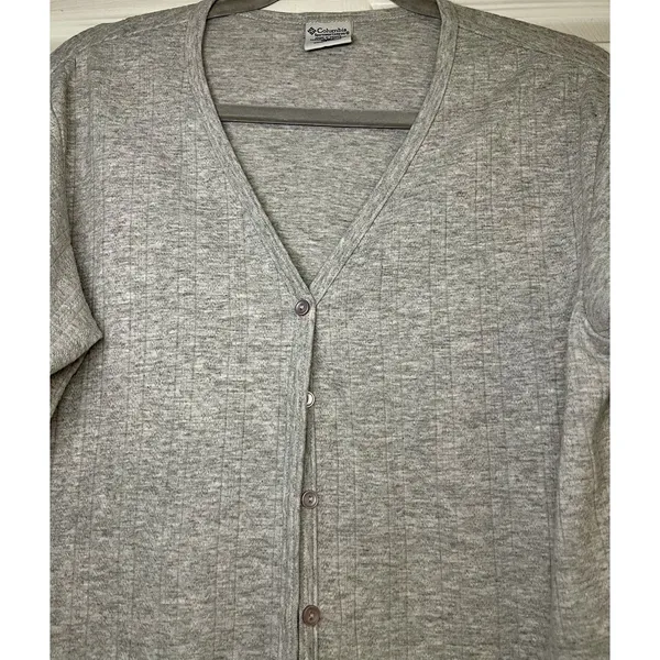 Vintage Columbia Women's Gray Ribbed Knit Cardigan Sweater Size L Button Down - Image 5