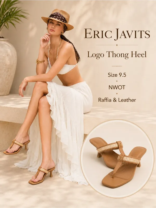 Eric Javits Logo Thong Kitten Heel Sandals‎ In Peanut 9.5 NWOT - Image 2