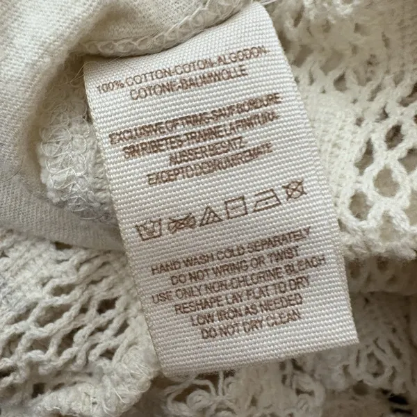 Free People Patches of Lace Henley Crochet Back Shirt Ivory Long Sleeve M - Image 6
