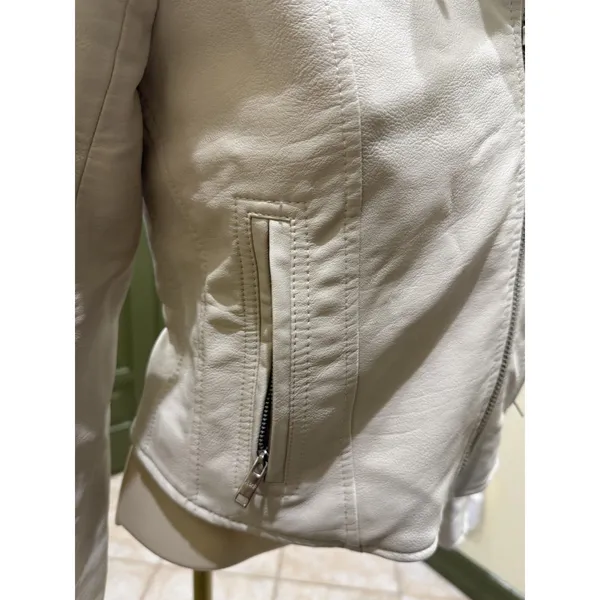 Abercrombie & Fitch Women's Vegan Leather Moto Jacket - XS Cream - Image 6