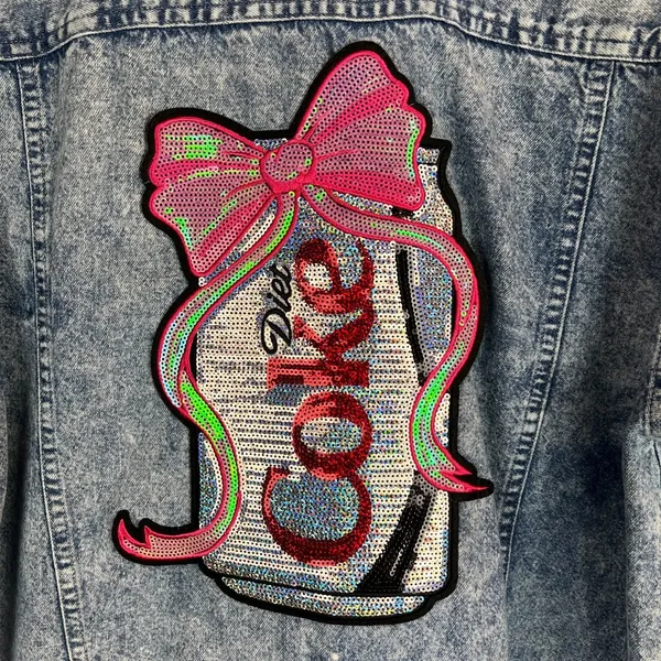 Vintage 80s Levis Sportswear Acid Wash‎ Denim Button Up Shirt Small Sequin Bow S - Image 9