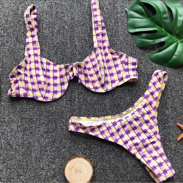 Lydia purple checked cheeky swimsuits Size L - Image 3