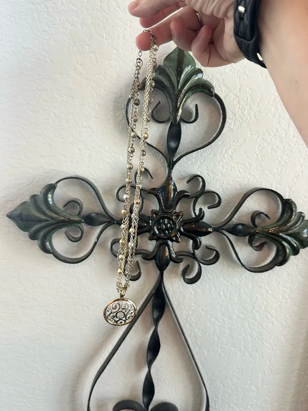Silver & Gold Tone Multi Strand Pendant Necklace - Image 3
