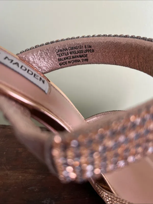 Steve Madden Rose Gold Crystal Strap Camina Slide Heels - Image 2