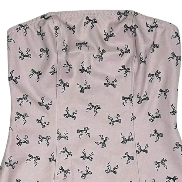 Cider Light Pink Strapless Bow Print Lace Trim Mini Dress Size XS - Image 4