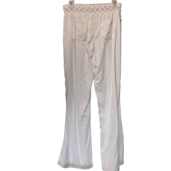 April Kiss Linen Pants Beach Summer Boho NWT High Waist Wide Leg SZ LG White - Image 6