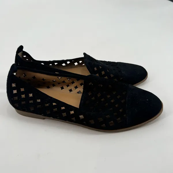 Franco Sarto black leather laser cut upper slip on almond toe flats boho size 9 - Image 2