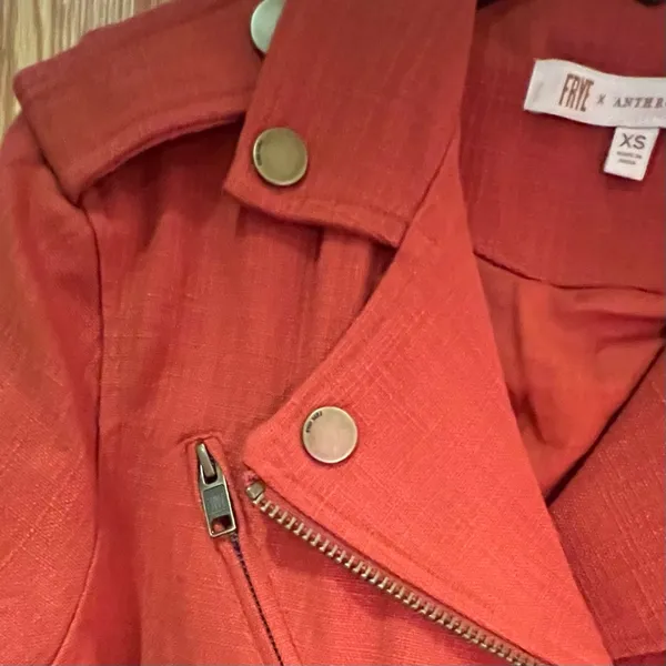 FRYE x Anthropologie Cropped Vita Cotton Moto Jacket in Burnt Cedar‎ Size XS - Image 12