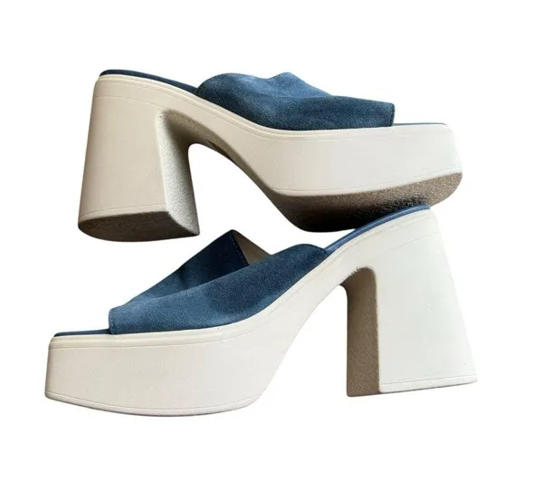 Free People - Zoe Platform Vintage Heels Blue Suede Size 39 (US 8.5–9) - Image 7