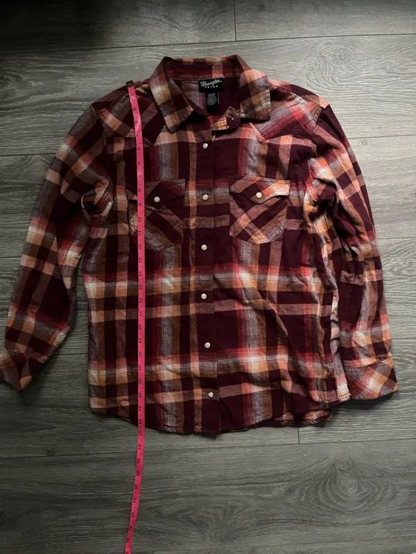 Wrangler Retro Orange Maroon Cotton Pearl Snap Cowgirl Western Fall Flannel M - Image 6