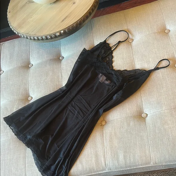 Victorias Secret Black Mesh Mini Slip Dress Lace Trimmed - Image 7