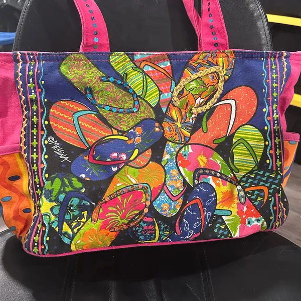 Bright Pink Multicolor Canvas Tote - Image 2