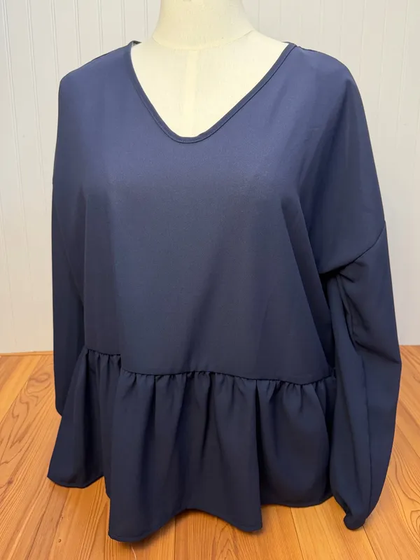 Haptics Navy Babydoll Peplum Blouse Top V-Neck Plus Size Oversized 1X NWOT - Image 3