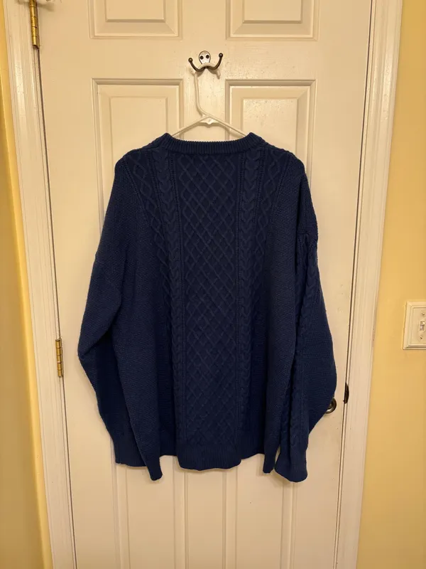 Aelfric Eden Navy Blue Cable Knit Crewneck Business Casual Sweater - Image 2