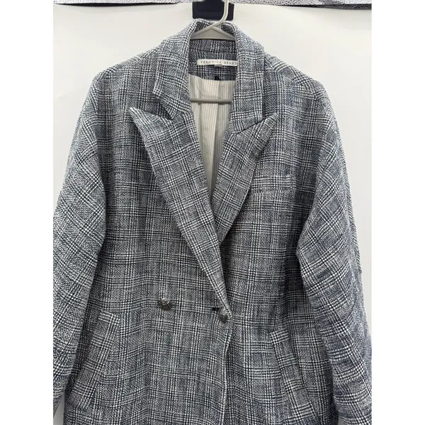 Veronica‎ Beard Fiona Coat Women's Medium Blue Multi Plaid Long Wool Blend Fall - Image 4