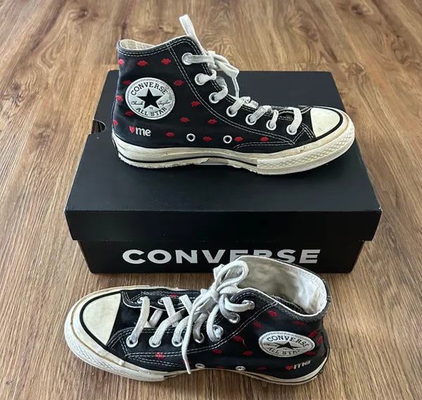 Converse All Star Chuck Taylor Hi Top Kiss Lip Embroidered Lace Up Shoes Sneakers - Image 9