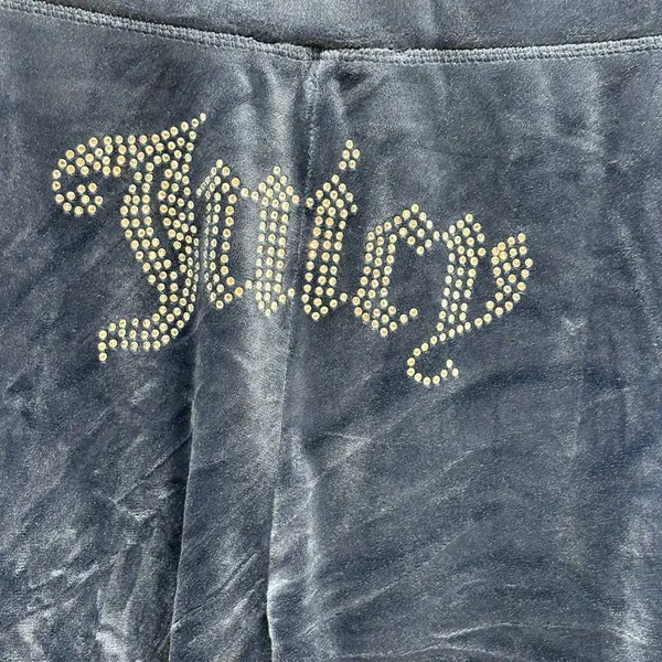 Juicy Couture OG Big Bling Velour Track Pants Navy Rhinestone JUICY Y2K Size L - Image 7
