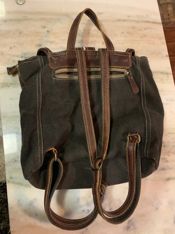 Myra Bags. Backpack purse. Hair on and knitted. - Image 2