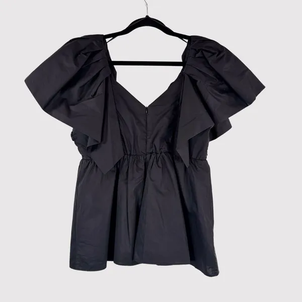 Hyacinth House Womens Top Black Margaux Flutter V Neck Peplum Blouse Medium - Image 3