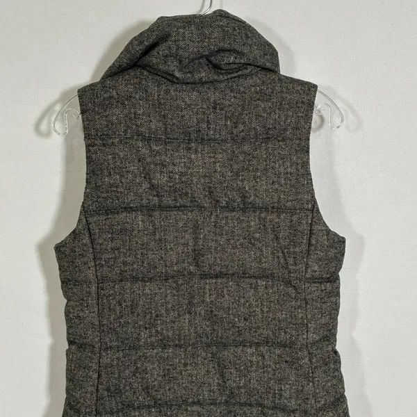 Old Navy Womens Gray Herringbone Puffer Vest Wool Blend Funnel Neck Small - Image 9