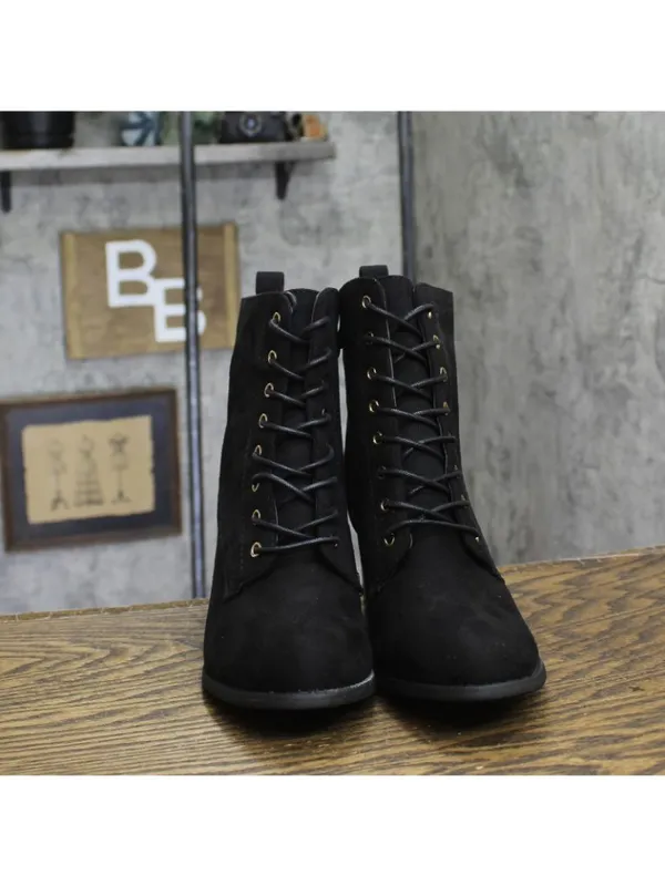 Journee Collection Lace-Up Zip Block Heel Faux Suede Bootie Boots Black 8.5M - Image 3