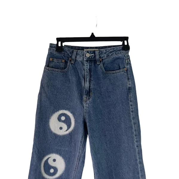 Pacsun Women's Size 26 Baggy Boyfriend Peace Sign High Rise Straight Jeans‎ - Image 2