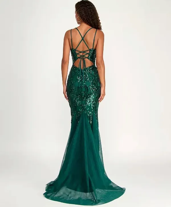 Macy's Sequence dark green prom dress - Image 2