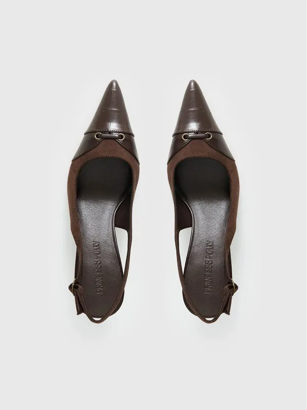Princess Polly Tiptoe Slingback Heels Brown - Image 3