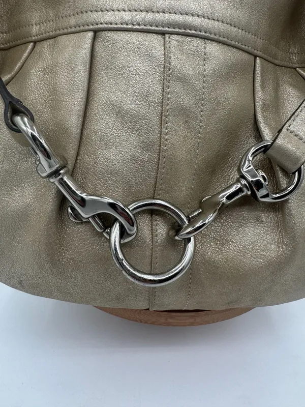 Coach Vintage Metallic Gold Pleated Hobo Bag Y2K Leather Shoulder Bag - Image 4
