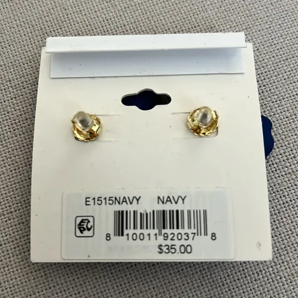Zenzii Gold Tone Navy Painted Metal Flower Stud Earrings, New w/Tag $35 - Image 3