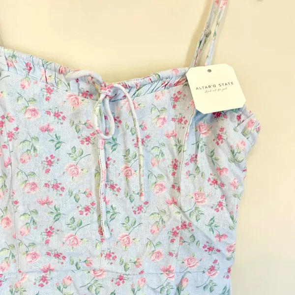 Altar'd‎ State Miren Mini Dress Blue Multi Pink Floral Smocked Back NWT Small - Image 2