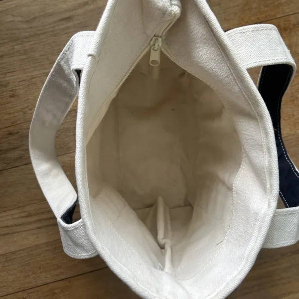 GH Bass Canvas Tote Bag Navy Blue Cream Zipper Top Boat Bag Small Med Mens Wmns - Image 3