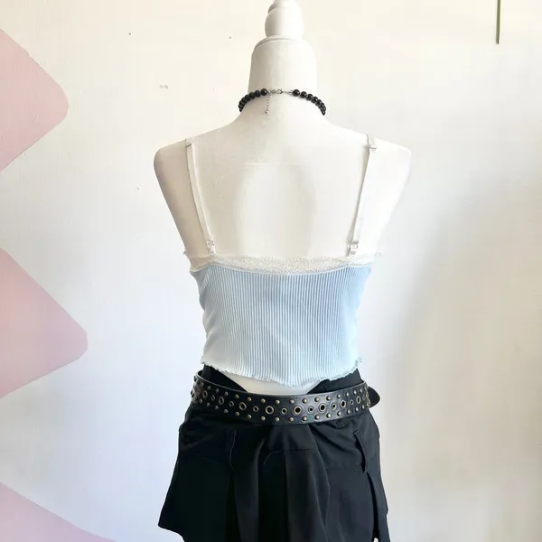 Y2K Lace Trim Tank‎ Top, Coquette, Dollcore, Romantic, Dainty, Medium - Image 2