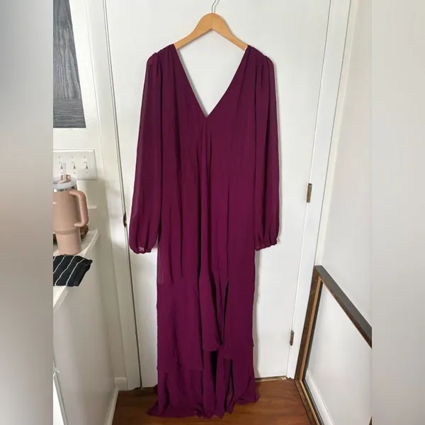Lulus Tier Elegance Plum Purple Long Sleeve Tiered Maxi Dress Size XXL Formal - Image 3