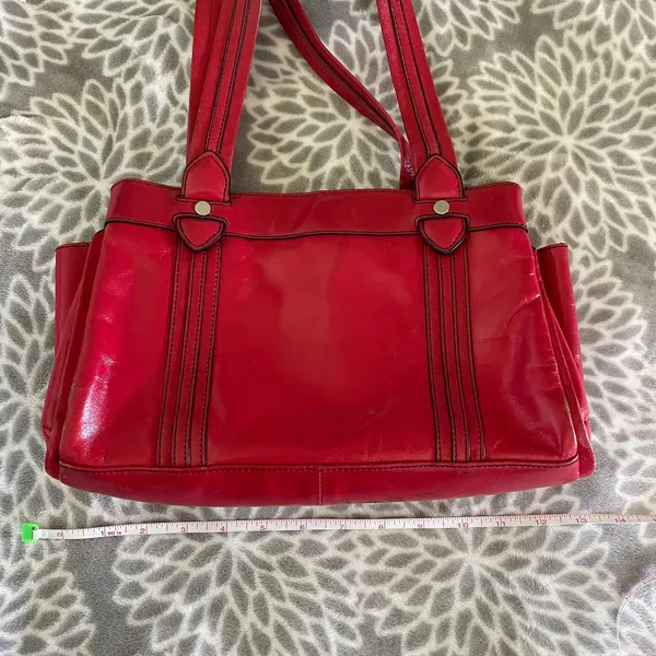Kate Landry Red Leather Shoulder Bag Zebra Print Lining‎ Multi Compartment Tote - Image 7