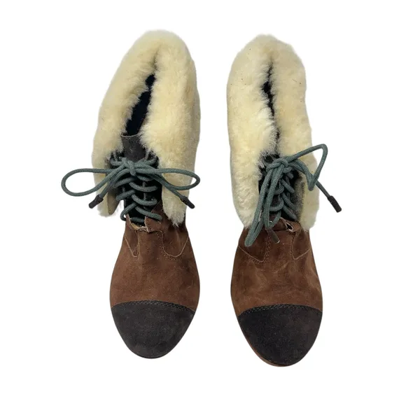 L.A.M.B Pier Booties Suede Shearling Platform‎ Boots High Heels Brown Size US 8 - Image 6