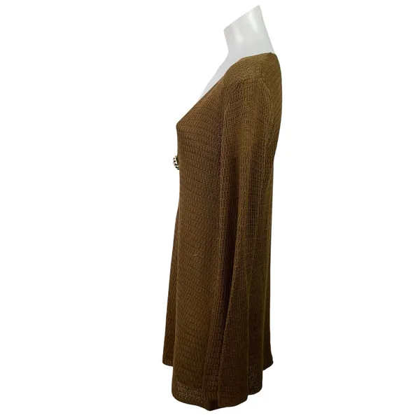 MOTF Women's Brown Long Sleeve Plunge V Neck Shell Knit A Line Mini Dress Size M - Image 2