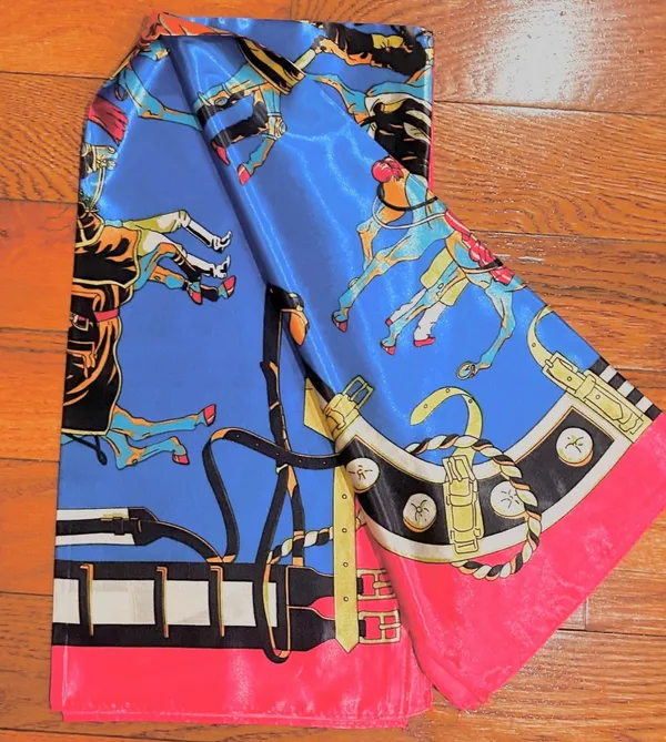 Vintage classic EQUESTRIAN horses PRINT SQUAR SILKy SCARF 35/35 - Image 11
