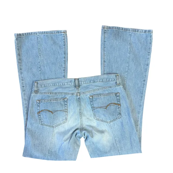 Vintage American Eagle Y2K Flare Jeans Women's 10 Low Rise Seamed Light Wash - Image 4