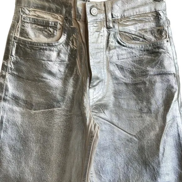 Zara mid‎ rise boyfriend jeans metallic silver jeans size 4 NWOT - Image 11