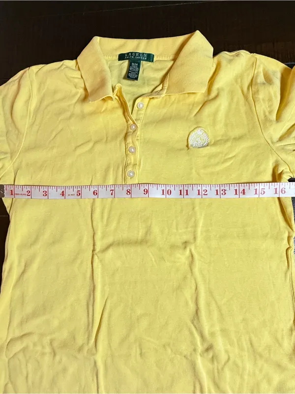 Lauren Ralph Lauren Vintage Women's Yellow Preppy Embroidered‎ Crest Polo Size M - Image 6