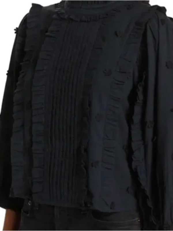 Farm Rio 3D Black Ruffled Pintuck Blouse - Image 3