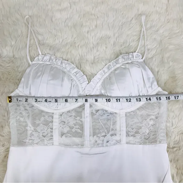SELFIE LESLIE Trophy White Lace Bustier Midi Dress Corset Sheer Thigh Slit Large - Image 14