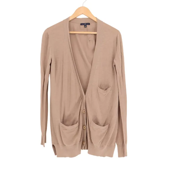 Gap Cardigan Sweater Womens Medium Brown Tight Knit Cotton V Neck Button Front - Image 2
