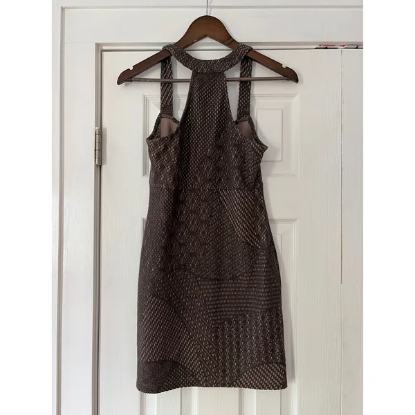Free People Brown Geometric‎ Textured Racerback Mini Dress XS TP Sleeveless Boho - Image 3